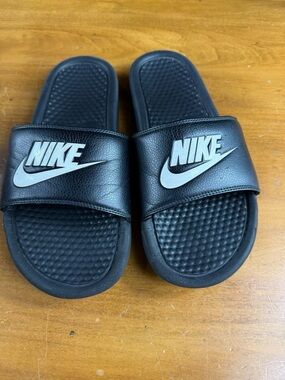 Nike Black Slides with White Nike Logo